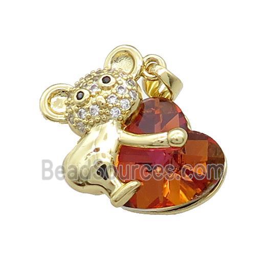 Copper Mouse Pendant Pave Crystal Glass Zircon Gold Plated