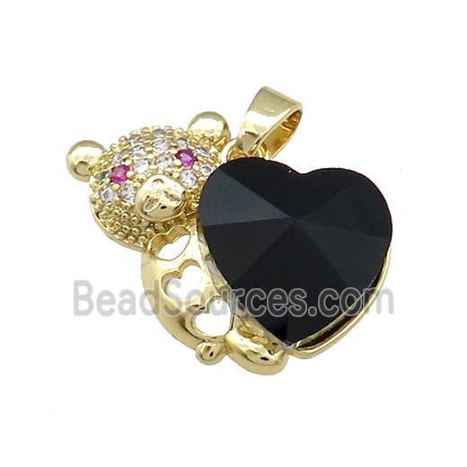 Copper Bear Pendant Pave Crystal Glass Zircon Gold Plated