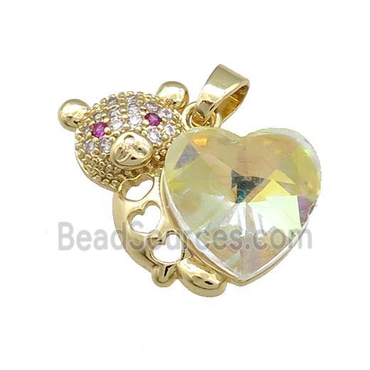 Copper Bear Pendant Pave Crystal Glass Zircon Gold Plated