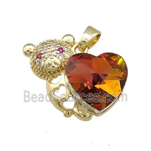 Copper Bear Pendant Pave Crystal Glass Zircon Gold Plated