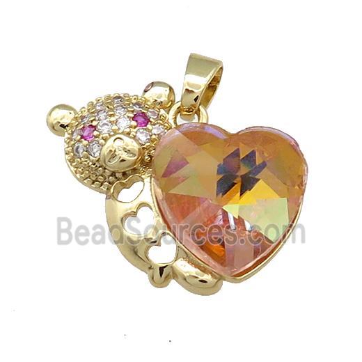 Copper Bear Pendant Pave Crystal Glass Zircon Gold Plated