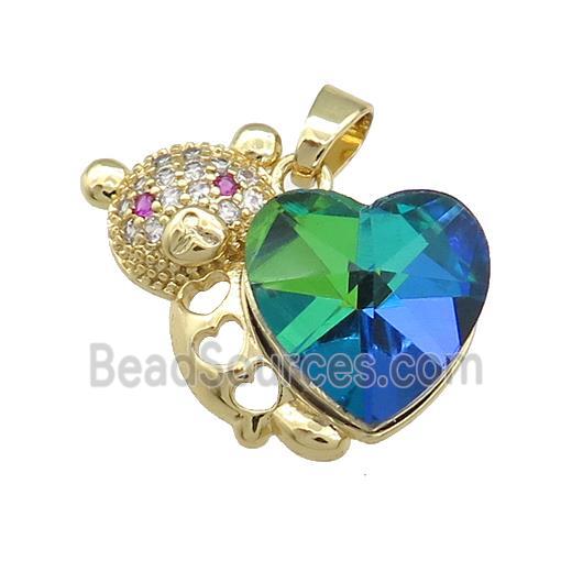 Copper Bear Pendant Pave Crystal Glass Zircon Gold Plated