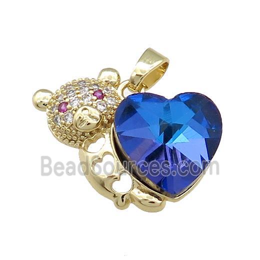 Copper Bear Pendant Pave Crystal Glass Zircon Gold Plated