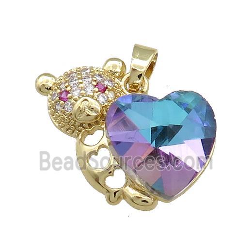 Copper Bear Pendant Pave Crystal Glass Zircon Gold Plated