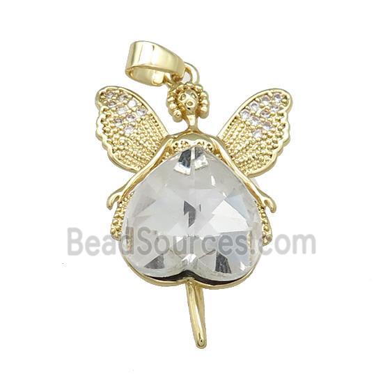 Copper Fairy Pendant Pave Crystal Glass Zircon Gold Plated