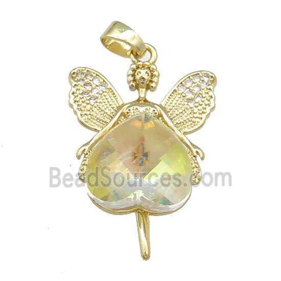 Copper Fairy Pendant Pave Crystal Glass Zircon Gold Plated