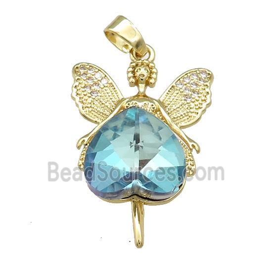 Copper Fairy Pendant Pave Crystal Glass Zircon Gold Plated