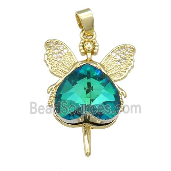 Copper Fairy Pendant Pave Crystal Glass Zircon Gold Plated