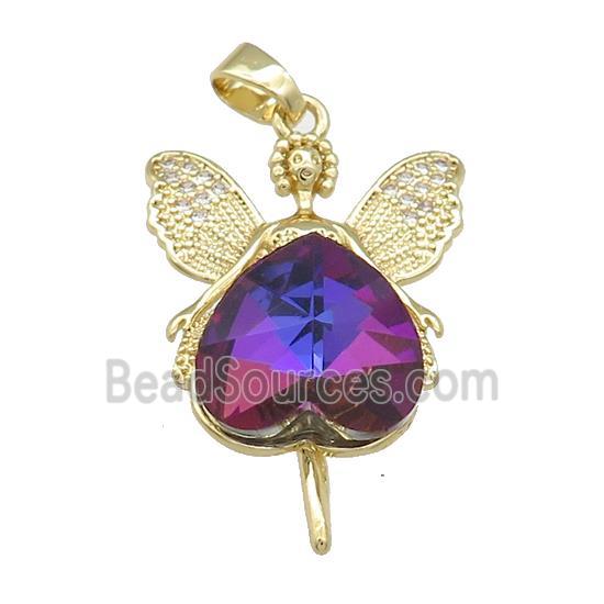 Copper Fairy Pendant Pave Crystal Glass Zircon Gold Plated