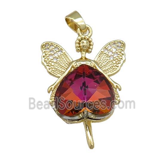 Copper Fairy Pendant Pave Crystal Glass Zircon Gold Plated