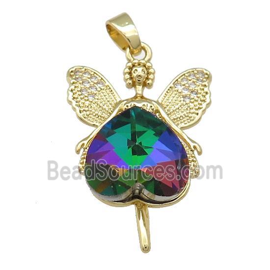 Copper Fairy Pendant Pave Crystal Glass Zircon Gold Plated