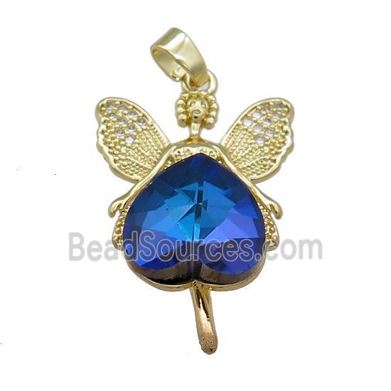 Copper Fairy Pendant Pave Crystal Glass Zircon Gold Plated