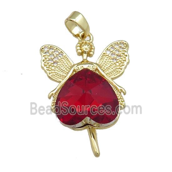 Copper Fairy Pendant Pave Crystal Glass Zircon Gold Plated