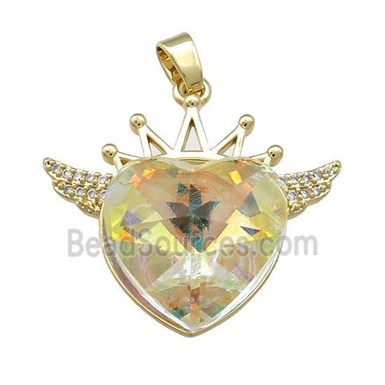 Copper Crown Pendant Pave Crystal Glass Zircon Wings Gold Plated