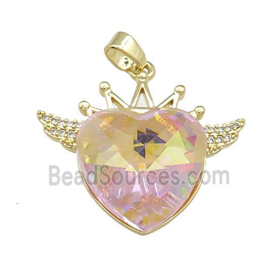 Copper Crown Pendant Pave Crystal Glass Zircon Wings Gold Plated