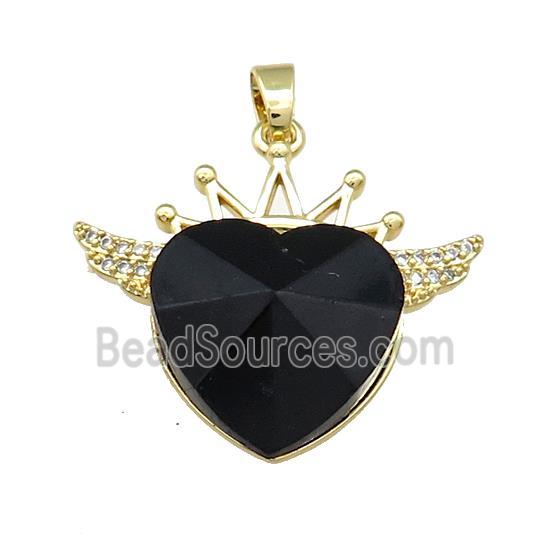 Copper Crown Pendant Pave Crystal Glass Zircon Wings Gold Plated