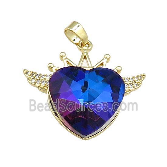 Copper Crown Pendant Pave Crystal Glass Zircon Wings Gold Plated