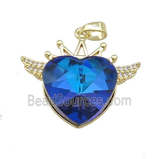 Copper Crown Pendant Pave Crystal Glass Zircon Wings Gold Plated