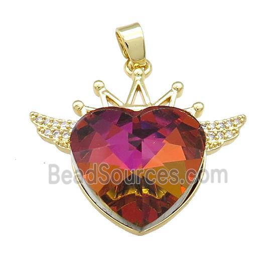 Copper Crown Pendant Pave Crystal Glass Zircon Wings Gold Plated