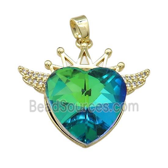 Copper Crown Pendant Pave Crystal Glass Zircon Wings Gold Plated