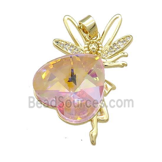 Copper Fairy Pendant Pave Crystal Glass Zircon Gold Plated