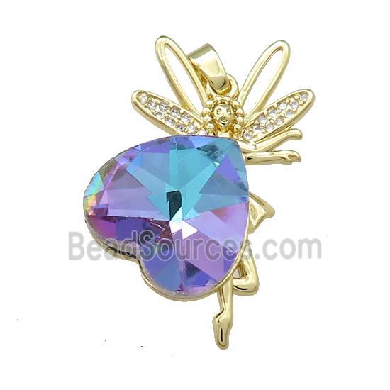 Copper Fairy Pendant Pave Crystal Glass Zircon Gold Plated