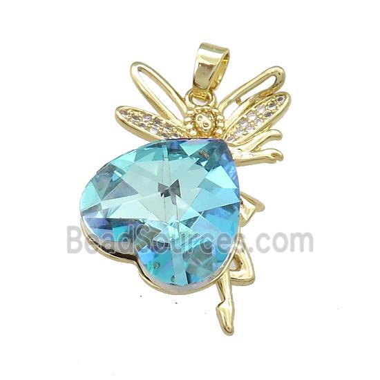 Copper Fairy Pendant Pave Crystal Glass Zircon Gold Plated