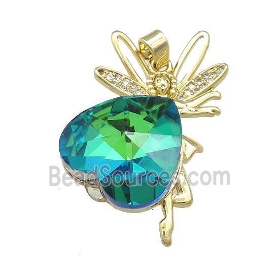 Copper Fairy Pendant Pave Crystal Glass Zircon Gold Plated