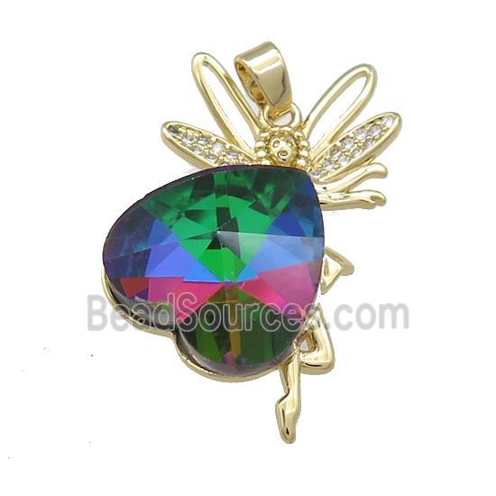 Copper Fairy Pendant Pave Crystal Glass Zircon Gold Plated