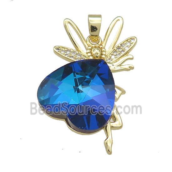 Copper Fairy Pendant Pave Crystal Glass Zircon Gold Plated