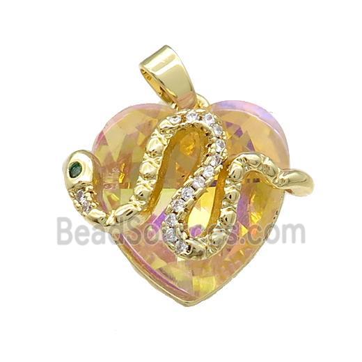 Copper Snake Pendant Pave Crystal Glass Zircon Gold Plated