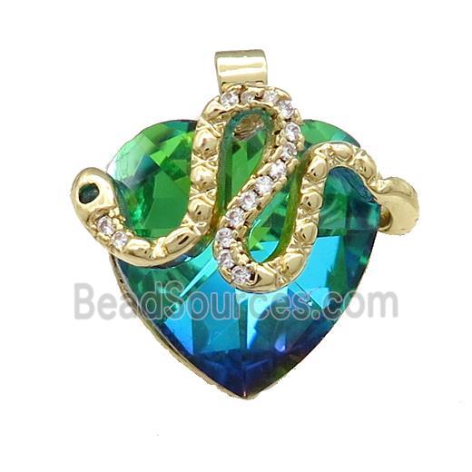 Copper Snake Pendant Pave Crystal Glass Zircon Gold Plated