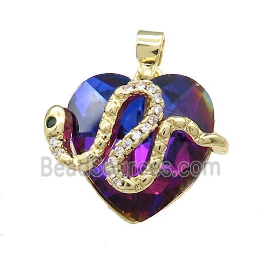 Copper Snake Pendant Pave Crystal Glass Zircon Gold Plated