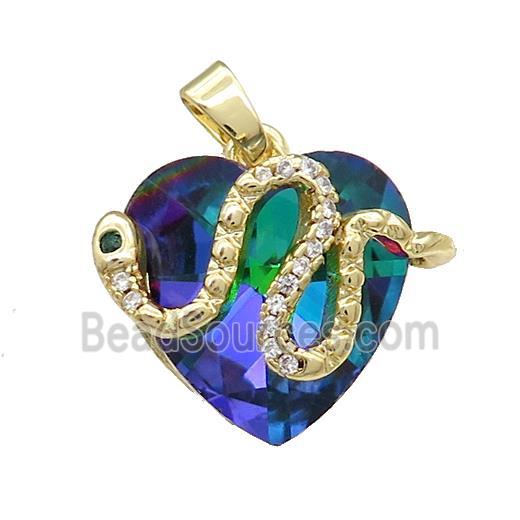 Copper Snake Pendant Pave Crystal Glass Zircon Gold Plated