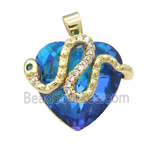 Copper Snake Pendant Pave Crystal Glass Zircon Gold Plated