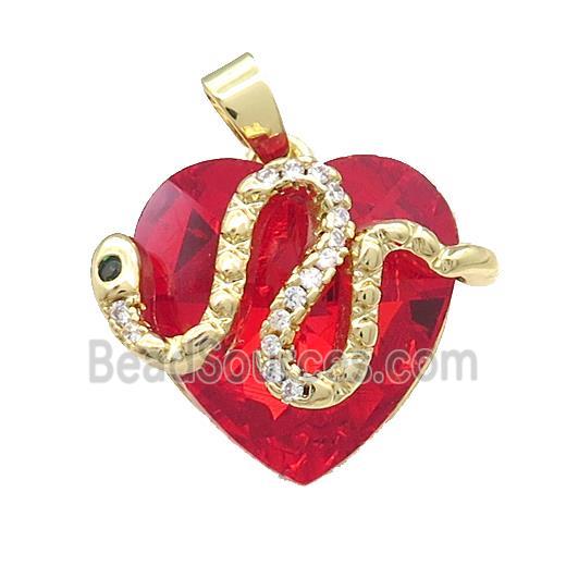 Copper Snake Pendant Pave Crystal Glass Zircon Gold Plated