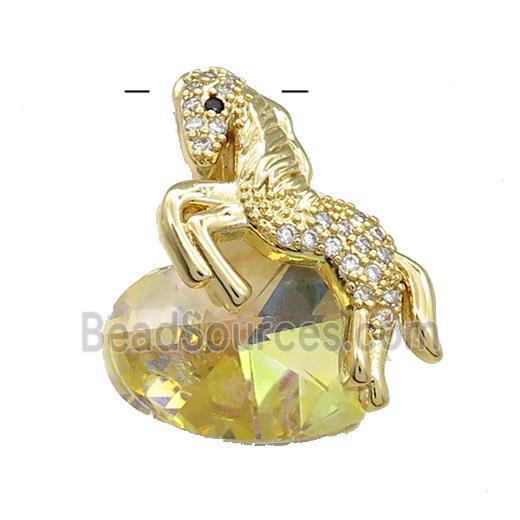 Copper Horse Pendant Pave Crystal Glass Zircon Gold Plated