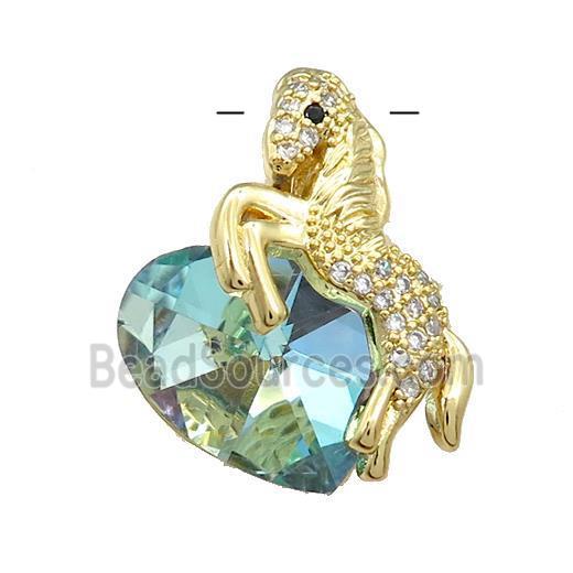 Copper Horse Pendant Pave Crystal Glass Zircon Gold Plated