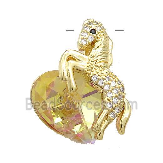 Copper Horse Pendant Pave Crystal Glass Zircon Gold Plated