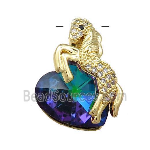 Copper Horse Pendant Pave Crystal Glass Zircon Gold Plated