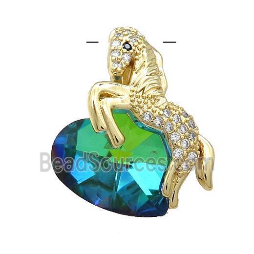 Copper Horse Pendant Pave Crystal Glass Zircon Gold Plated