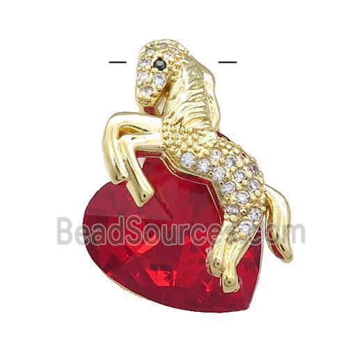 Copper Horse Pendant Pave Crystal Glass Zircon Gold Plated