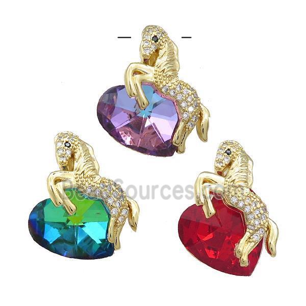 Copper Horse Pendant Pave Crystal Glass Zircon Gold Plated Mixed