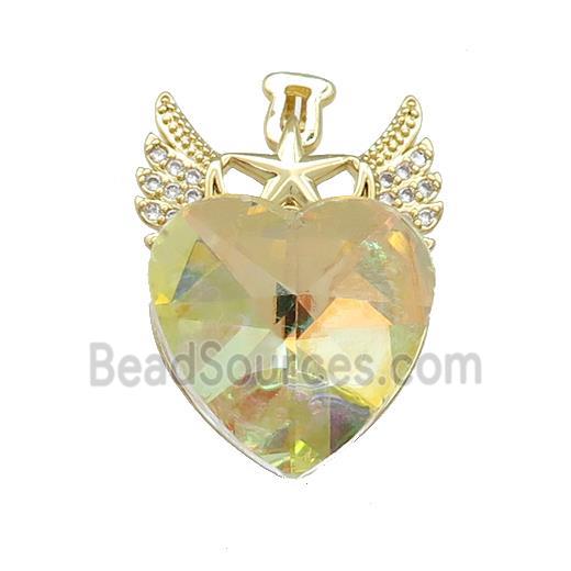 Copper Angel Wings Pendant Pave Crystal Glass Zircon Gold Plated