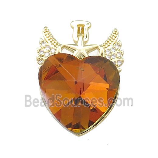 Copper Angel Wings Pendant Pave Crystal Glass Zircon Gold Plated