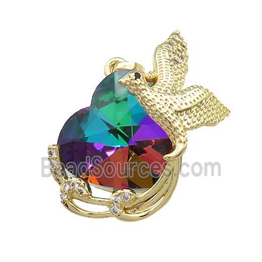 Copper Phenix Pendant Pave Crystal Glass Zircon Gold Plated