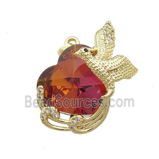 Copper Phenix Pendant Pave Crystal Glass Zircon Gold Plated