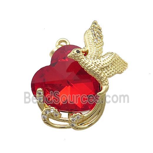 Copper Phenix Pendant Pave Crystal Glass Zircon Gold Plated