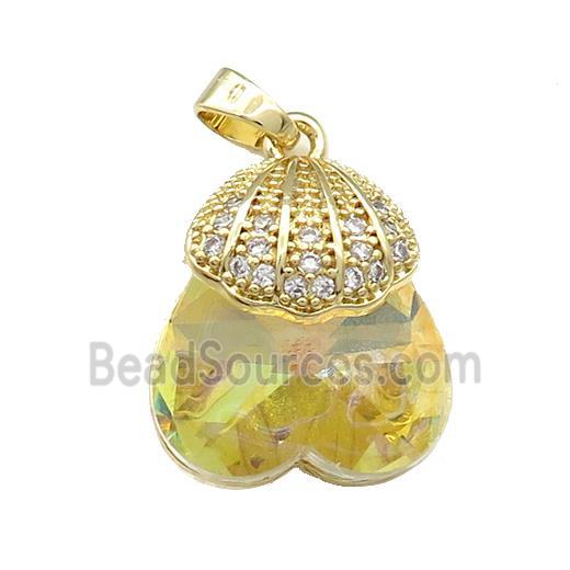 Copper Shlled Pendant Pave Crystal Glass Zircon Gold Plated