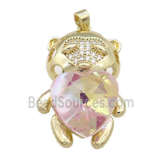 Copper Mouse Pendant Pave Crystal Glass Zircon Gold Plated